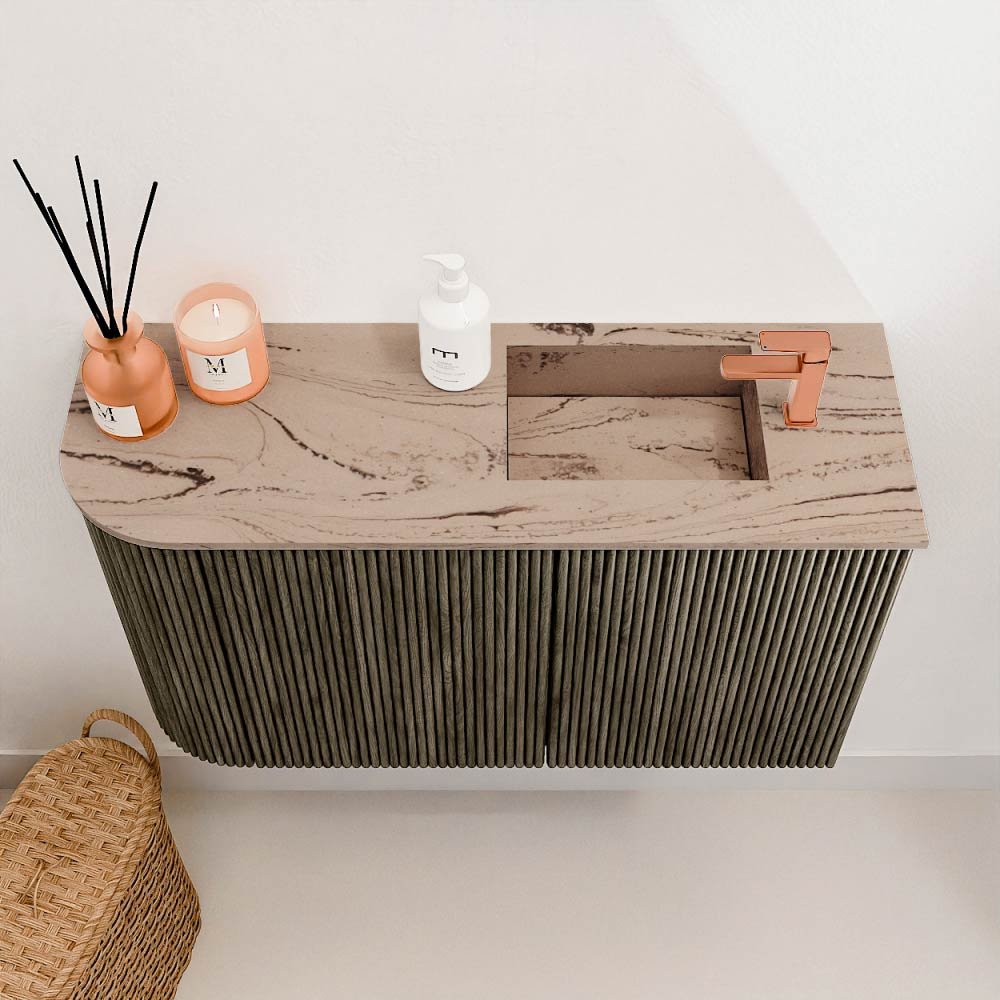 Mondiaz Toiletmeubel Joya Dlux Shadow - 71.6 cm - Wastafel FAYE Arena - 1 kraangat - Solid Surface - Met spoelbak Rechts - Afbeelding 3
