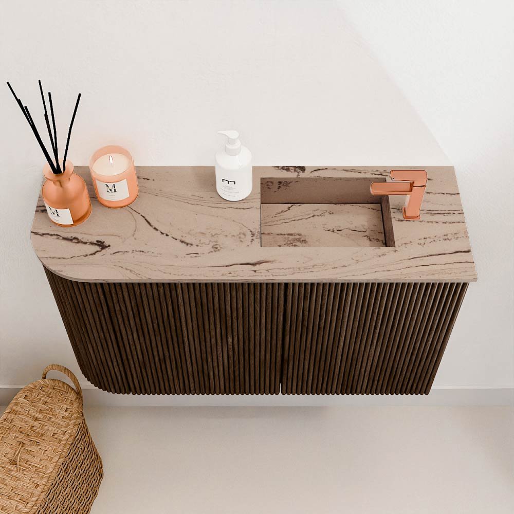 Mondiaz Toiletmeubel Joya Dlux Walnut - 71.6 cm - Wastafel FAYE Arena - 1 kraangat - Solid Surface - Met spoelbak Rechts - Afbeelding 3