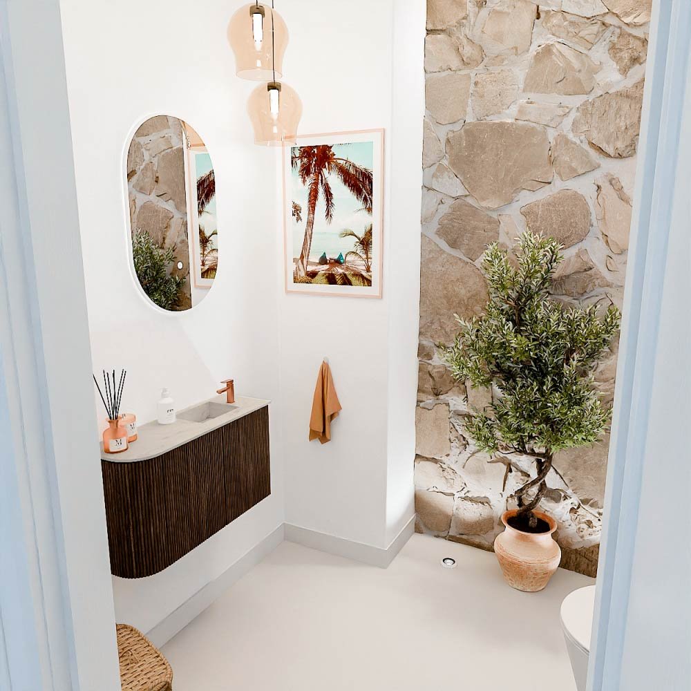 Mondiaz Toiletmeubel Joya Dlux Walnut - 71.6 cm - Wastafel FAYE Opalo - 1 kraangat - Solid Surface - Met spoelbak Rechts - Afbeelding 5