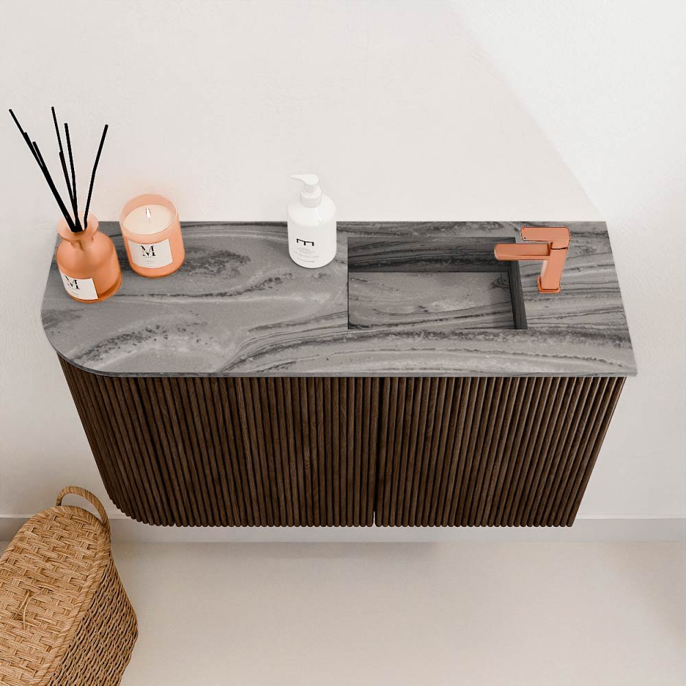 Mondiaz Toiletmeubel Joya Dlux Walnut - 71.6 cm - Wastafel FAYE Sombra - 1 kraangat - Solid Surface - Met spoelbak Rechts - Afbeelding 3