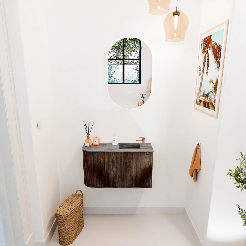 Mondiaz Toiletmeubel Joya Dlux Walnut - 71.6 cm - Wastafel FAYE Sombra - 1 kraangat - Solid Surface - Met spoelbak Rechts - Afbeelding 4