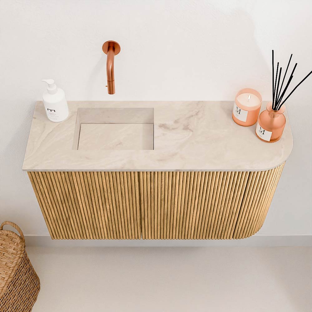 Mondiaz Toiletmeubel Joya Dlux Oak - 71.6 cm - Wastafel FAYE Frappe - Zonder kraangat(en) - Solid Surface - Met spoelbak Links - Afbeelding 3