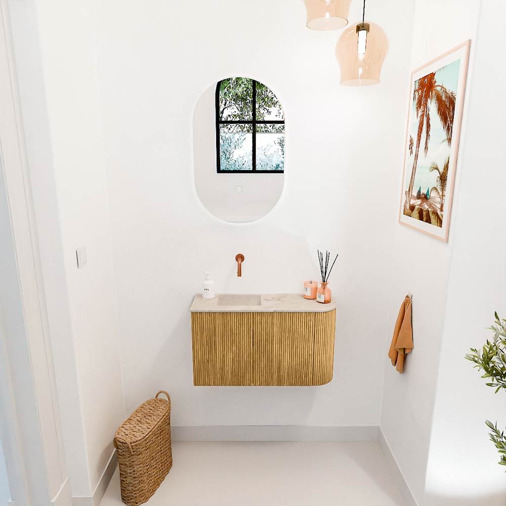 Mondiaz Toiletmeubel Joya Dlux Oak - 71.6 cm - Wastafel FAYE Frappe - Zonder kraangat(en) - Solid Surface - Met spoelbak Links - Afbeelding 4