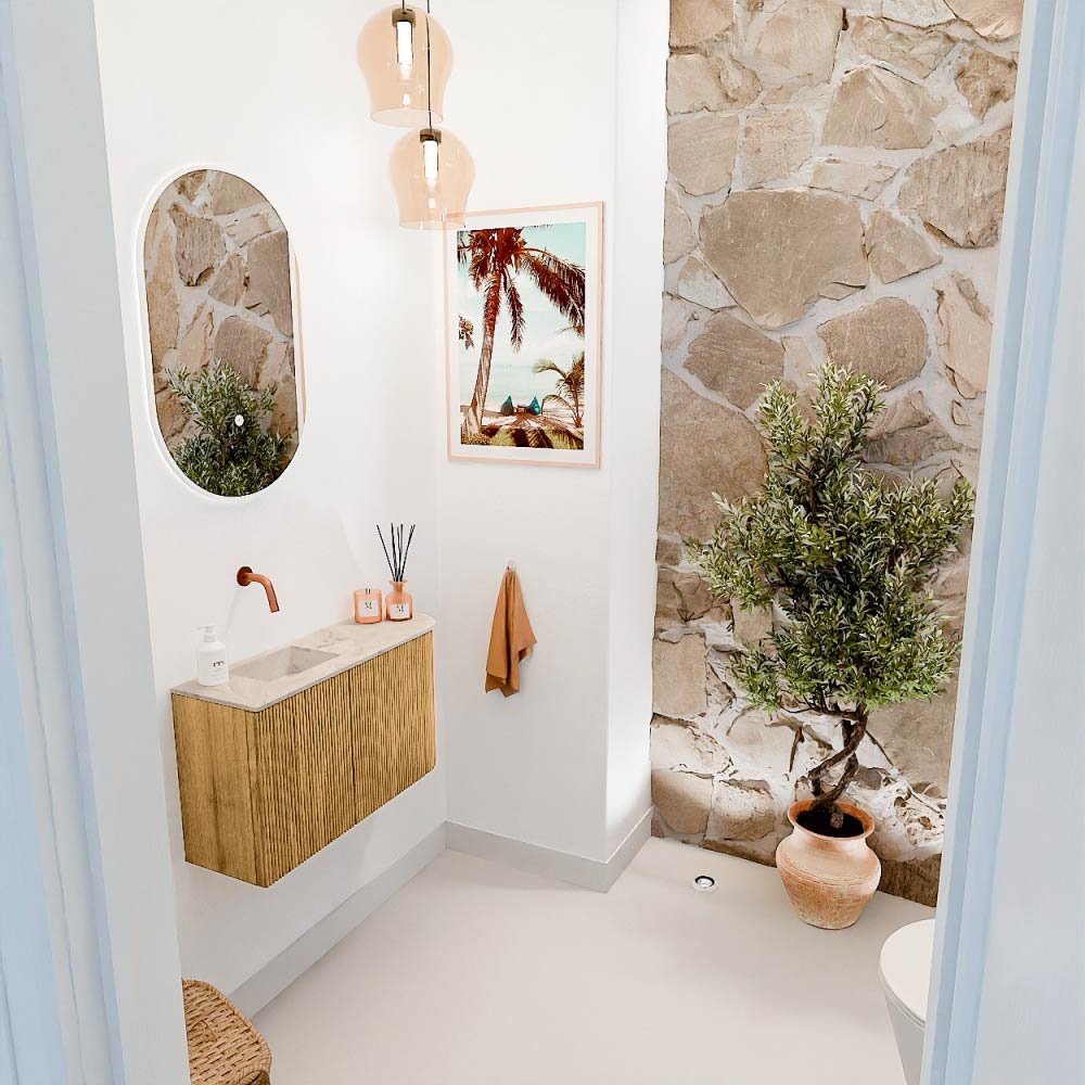 Mondiaz Toiletmeubel Joya Dlux Oak - 71.6 cm - Wastafel FAYE Frappe - Zonder kraangat(en) - Solid Surface - Met spoelbak Links - Afbeelding 5