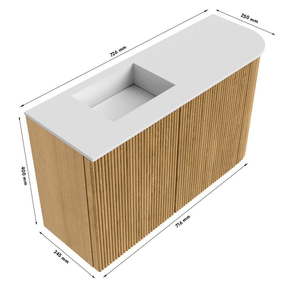 Mondiaz Toiletmeubel Joya Dlux Oak - 71.6 cm - Wastafel FAYE Frappe - Zonder kraangat(en) - Solid Surface - Met spoelbak Links - Afbeelding 10