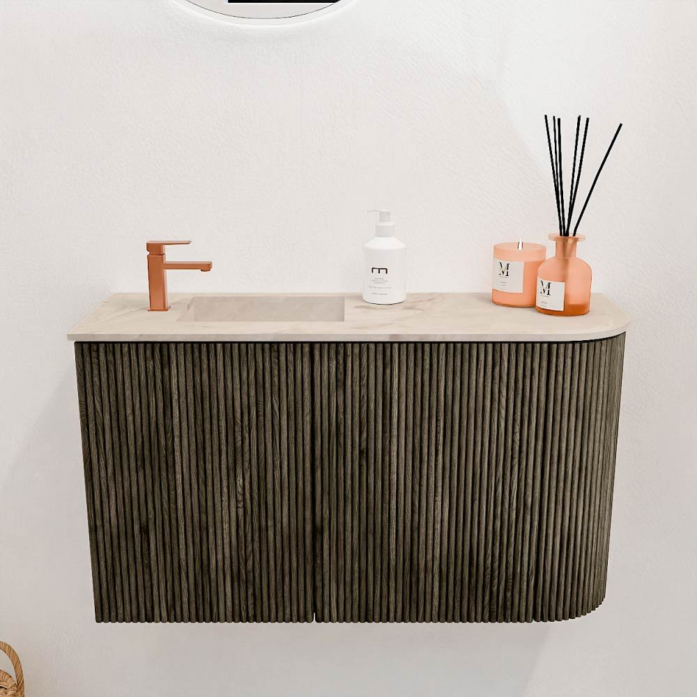 Mondiaz Toiletmeubel Joya Dlux Shadow - 71.6 cm - Wastafel FAYE Frappe - 1 kraangat - Solid Surface - Met spoelbak Links - Afbeelding 2