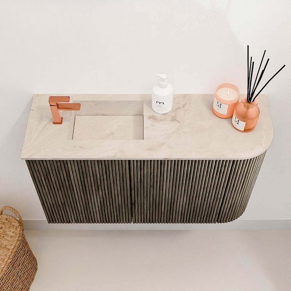 Mondiaz Toiletmeubel Joya Dlux Shadow - 71.6 cm - Wastafel FAYE Frappe - 1 kraangat - Solid Surface - Met spoelbak Links - Afbeelding 3