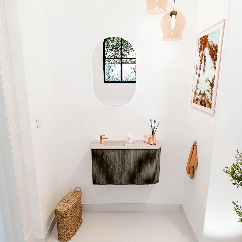 Mondiaz Toiletmeubel Joya Dlux Shadow - 71.6 cm - Wastafel FAYE Frappe - 1 kraangat - Solid Surface - Met spoelbak Links - Afbeelding 4