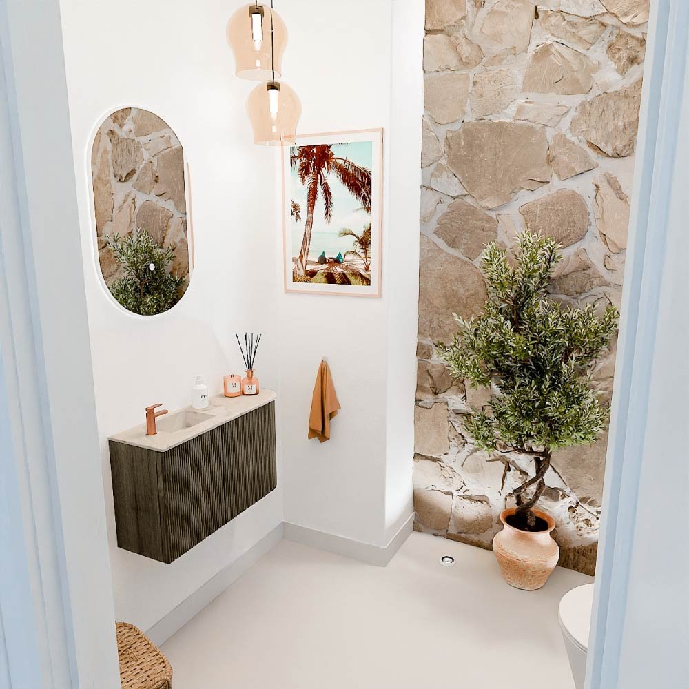 Mondiaz Toiletmeubel Joya Dlux Shadow - 71.6 cm - Wastafel FAYE Frappe - 1 kraangat - Solid Surface - Met spoelbak Links - Afbeelding 5