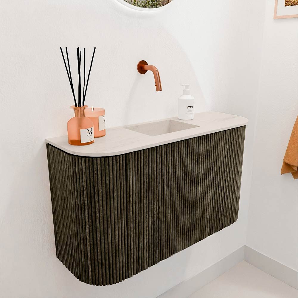 Mondiaz Toiletmeubel Joya Dlux Shadow - 73.2 cm - Wastafel FAYE Meli - Zonder kraangat(en) - Solid Surface - Met spoelbak Midden