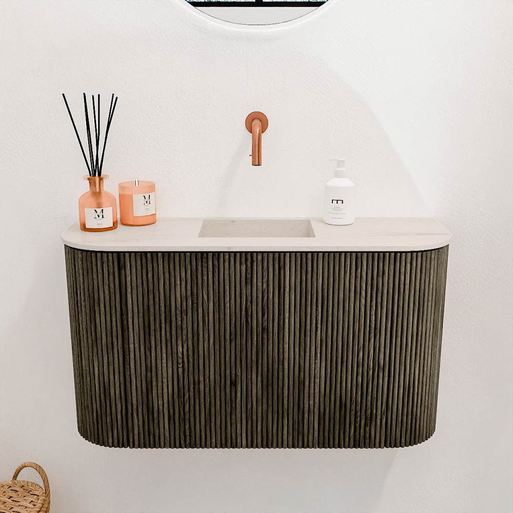 Mondiaz Toiletmeubel Joya Dlux Shadow - 73.2 cm - Wastafel FAYE Meli - Zonder kraangat(en) - Solid Surface - Met spoelbak Midden - Afbeelding 2