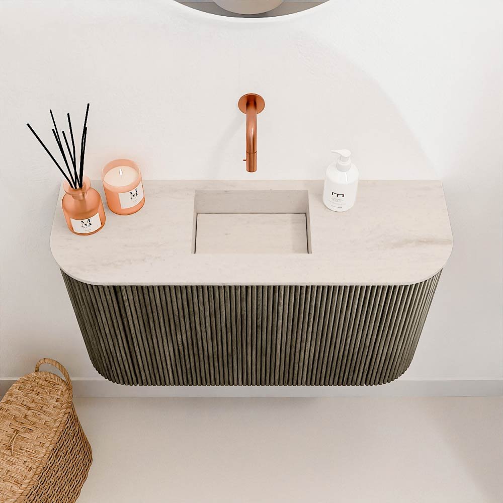 Mondiaz Toiletmeubel Joya Dlux Shadow - 73.2 cm - Wastafel FAYE Meli - Zonder kraangat(en) - Solid Surface - Met spoelbak Midden - Afbeelding 3