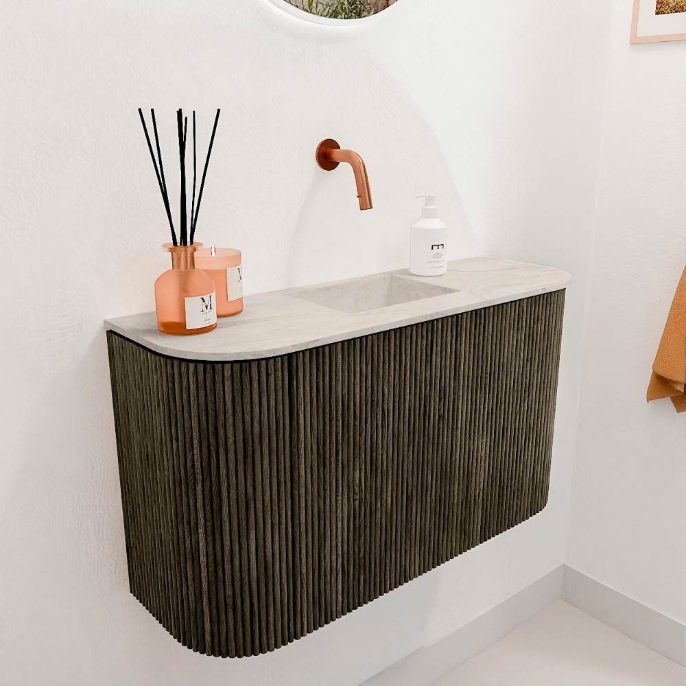 Mondiaz Toiletmeubel Joya Dlux Shadow - 73.2 cm - Wastafel FAYE Ostra - Zonder kraangat(en) - Solid Surface - Met spoelbak Midden