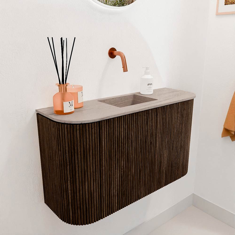 Mondiaz Toiletmeubel Joya Dlux Walnut - 73.2 cm - Wastafel FAYE Saba - Zonder kraangat(en) - Solid Surface - Met spoelbak Midden