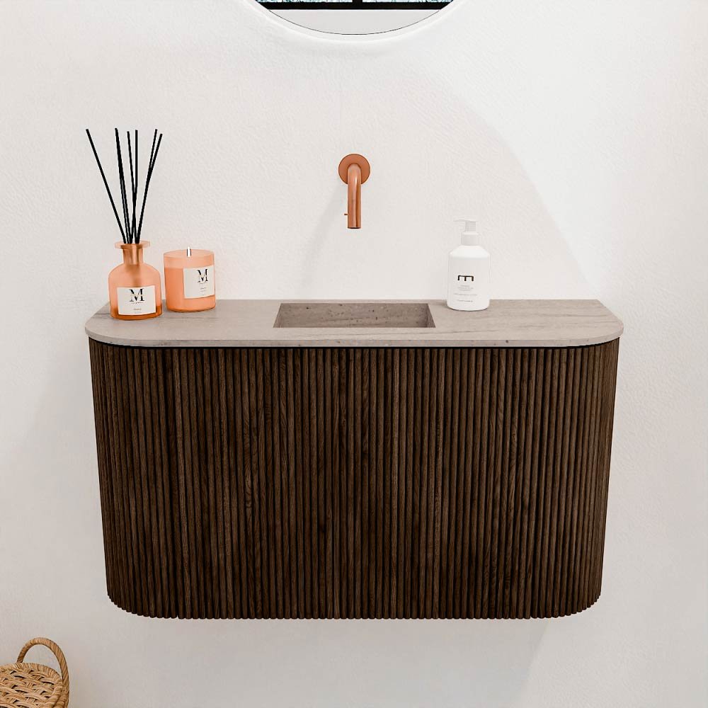 Mondiaz Toiletmeubel Joya Dlux Walnut - 73.2 cm - Wastafel FAYE Saba - Zonder kraangat(en) - Solid Surface - Met spoelbak Midden - Afbeelding 2