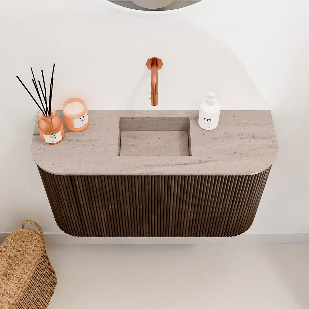 Mondiaz Toiletmeubel Joya Dlux Walnut - 73.2 cm - Wastafel FAYE Saba - Zonder kraangat(en) - Solid Surface - Met spoelbak Midden - Afbeelding 3