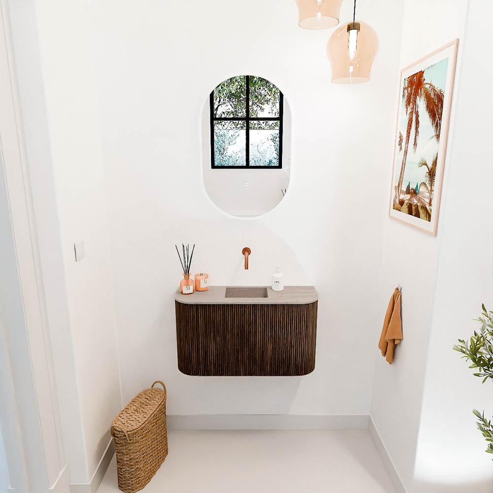 Mondiaz Toiletmeubel Joya Dlux Walnut - 73.2 cm - Wastafel FAYE Saba - Zonder kraangat(en) - Solid Surface - Met spoelbak Midden - Afbeelding 4