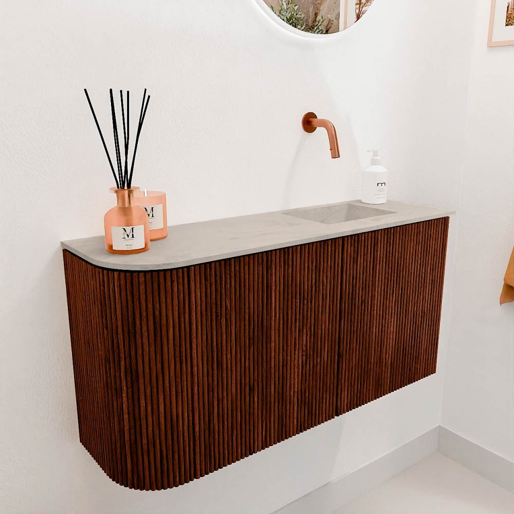 Mondiaz Toiletmeubel Joya Dlux Ruby - 81.6 cm - Wastafel FAYE Opalo - Zonder kraangat(en) - Solid Surface - Met spoelbak Rechts