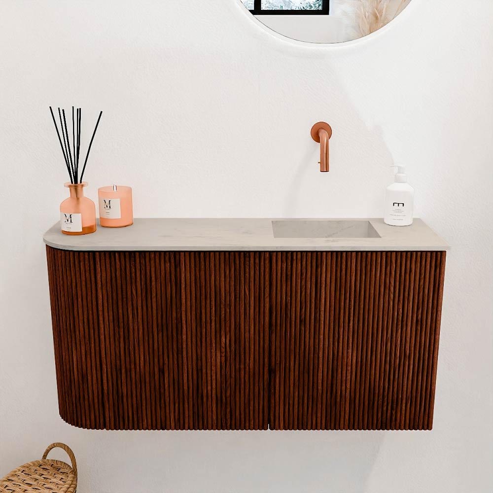 Mondiaz Toiletmeubel Joya Dlux Ruby - 81.6 cm - Wastafel FAYE Opalo - Zonder kraangat(en) - Solid Surface - Met spoelbak Rechts - Afbeelding 2
