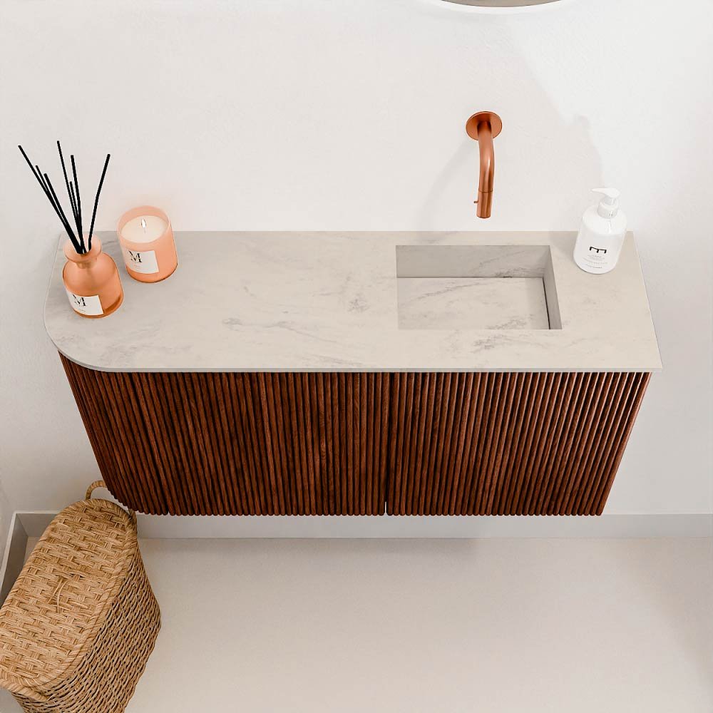 Mondiaz Toiletmeubel Joya Dlux Ruby - 81.6 cm - Wastafel FAYE Opalo - Zonder kraangat(en) - Solid Surface - Met spoelbak Rechts - Afbeelding 3