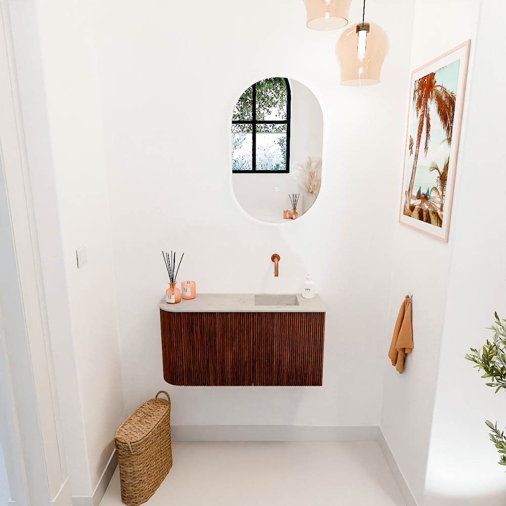 Mondiaz Toiletmeubel Joya Dlux Ruby - 81.6 cm - Wastafel FAYE Opalo - Zonder kraangat(en) - Solid Surface - Met spoelbak Rechts - Afbeelding 4