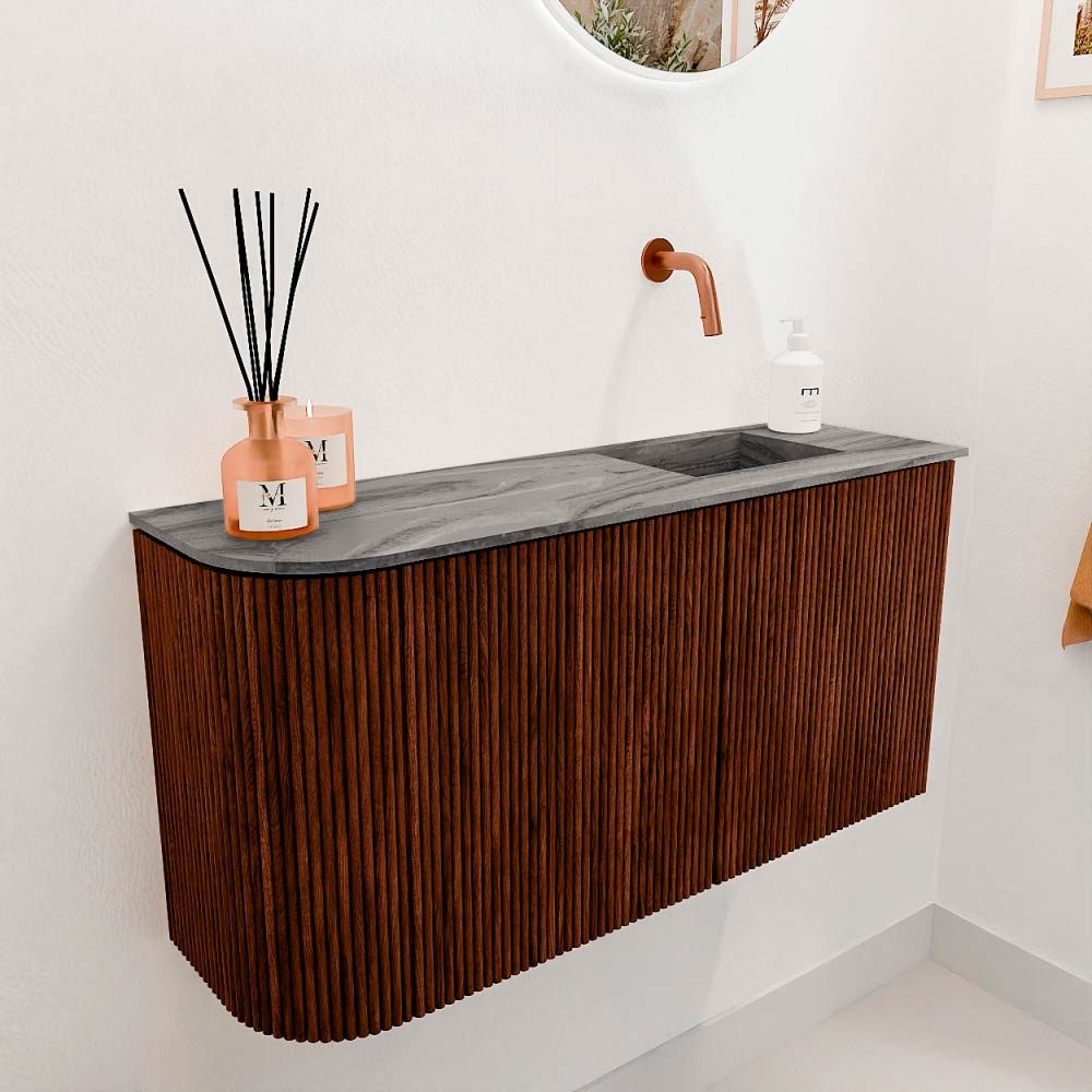 Mondiaz Toiletmeubel Joya Dlux Ruby - 81.6 cm - Wastafel FAYE Sombra - Zonder kraangat(en) - Solid Surface - Met spoelbak Rechts