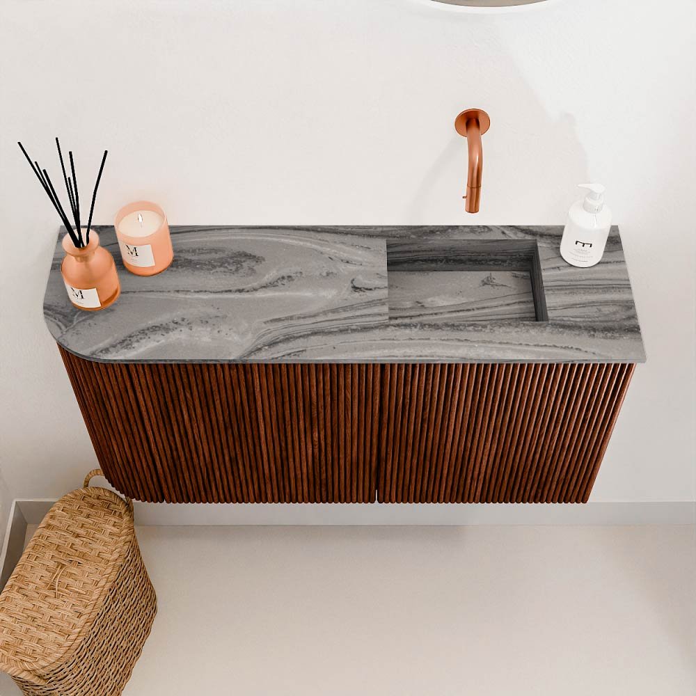 Mondiaz Toiletmeubel Joya Dlux Ruby - 81.6 cm - Wastafel FAYE Sombra - Zonder kraangat(en) - Solid Surface - Met spoelbak Rechts - Afbeelding 3