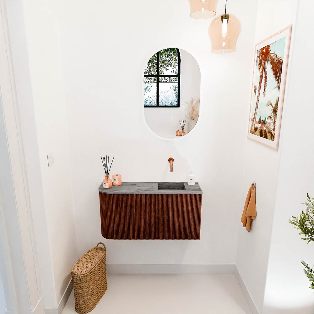 Mondiaz Toiletmeubel Joya Dlux Ruby - 81.6 cm - Wastafel FAYE Sombra - Zonder kraangat(en) - Solid Surface - Met spoelbak Rechts - Afbeelding 4
