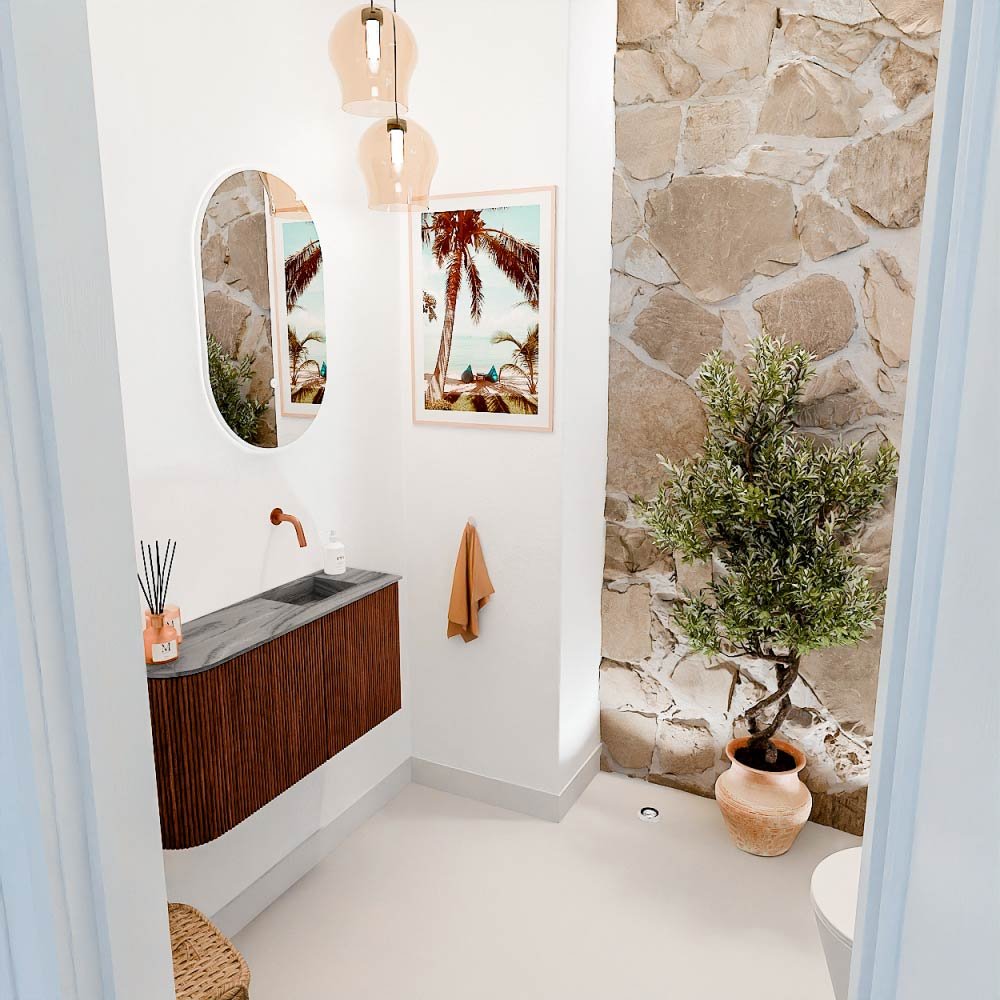 Mondiaz Toiletmeubel Joya Dlux Ruby - 81.6 cm - Wastafel FAYE Sombra - Zonder kraangat(en) - Solid Surface - Met spoelbak Rechts - Afbeelding 5