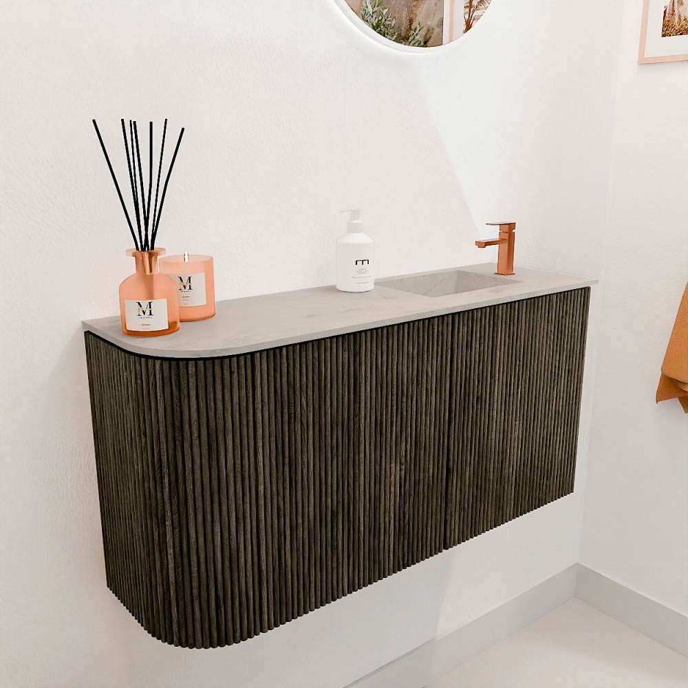 Mondiaz Toiletmeubel Joya Dlux Shadow - 81.6 cm - Wastafel FAYE Opalo - 1 kraangat - Solid Surface - Met spoelbak Rechts