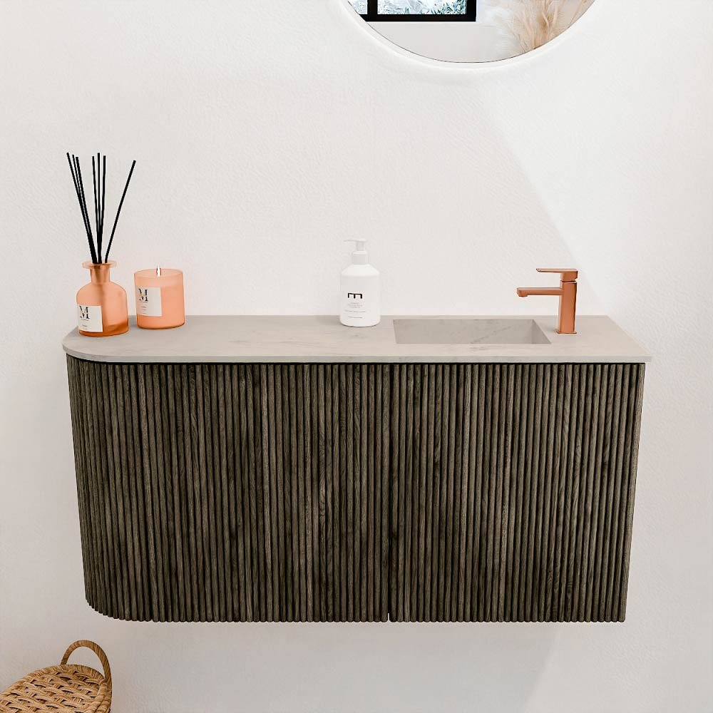 Mondiaz Toiletmeubel Joya Dlux Shadow - 81.6 cm - Wastafel FAYE Opalo - 1 kraangat - Solid Surface - Met spoelbak Rechts - Afbeelding 2