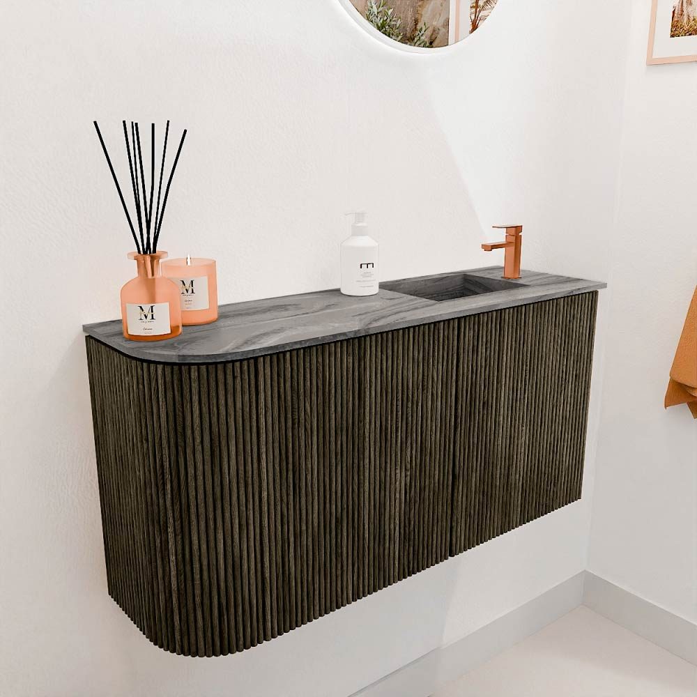 Mondiaz Toiletmeubel Joya Dlux Shadow - 81.6 cm - Wastafel FAYE Sombra - 1 kraangat - Solid Surface - Met spoelbak Rechts