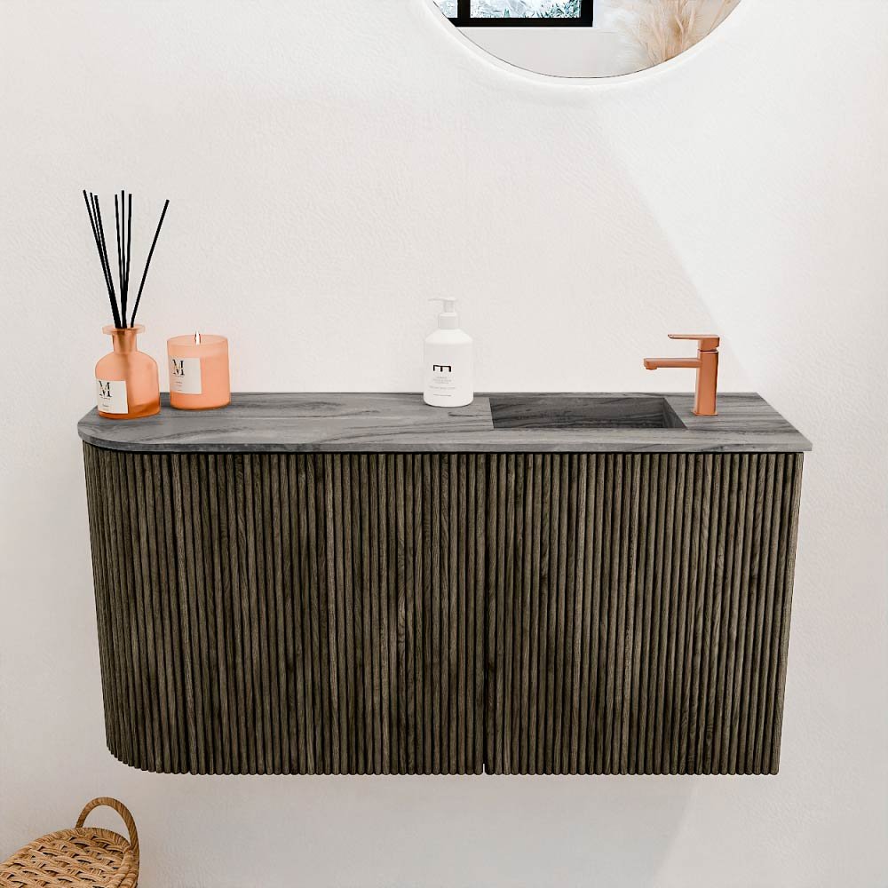 Mondiaz Toiletmeubel Joya Dlux Shadow - 81.6 cm - Wastafel FAYE Sombra - 1 kraangat - Solid Surface - Met spoelbak Rechts - Afbeelding 2