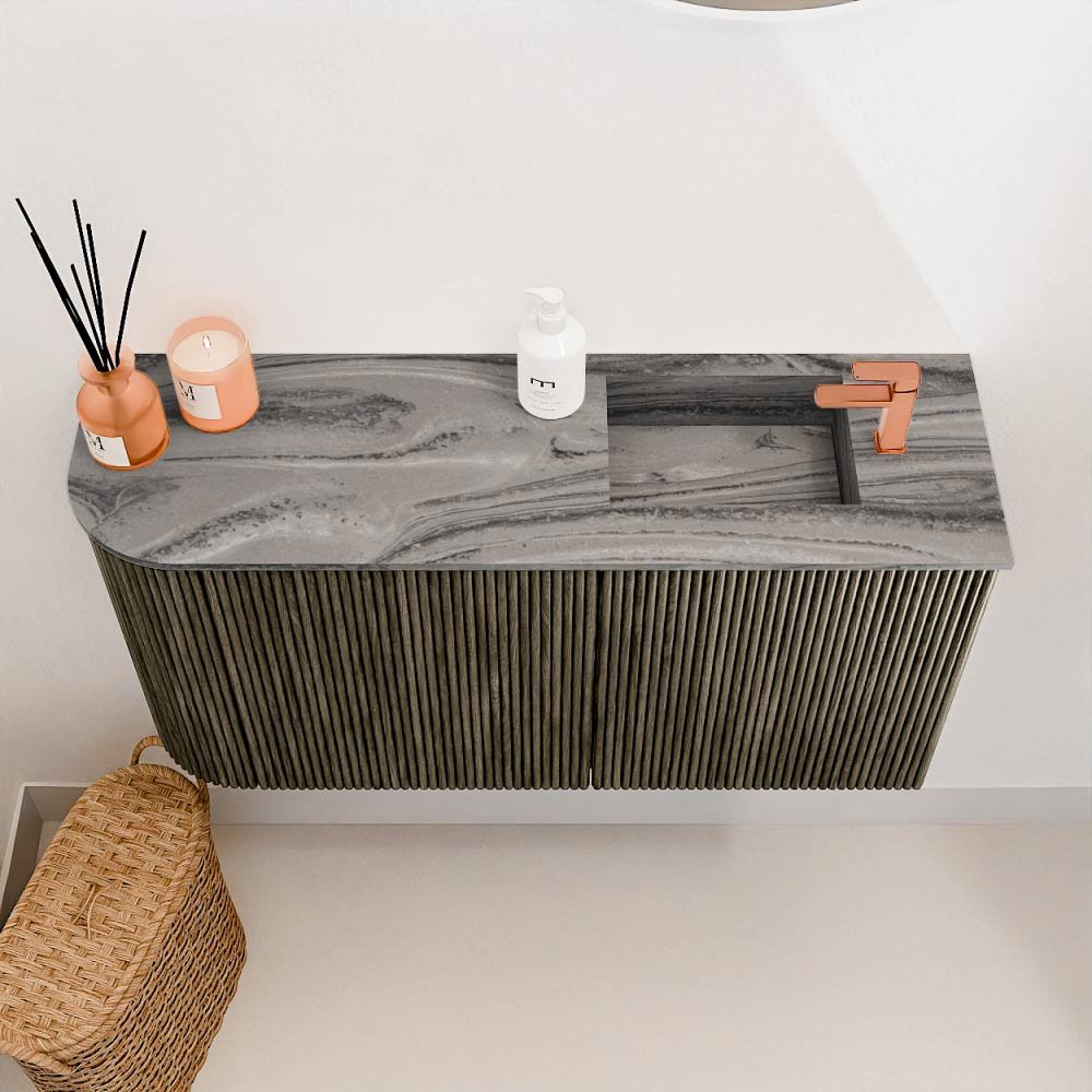 Mondiaz Toiletmeubel Joya Dlux Shadow - 81.6 cm - Wastafel FAYE Sombra - 1 kraangat - Solid Surface - Met spoelbak Rechts - Afbeelding 3