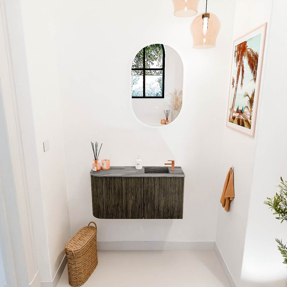 Mondiaz Toiletmeubel Joya Dlux Shadow - 81.6 cm - Wastafel FAYE Sombra - 1 kraangat - Solid Surface - Met spoelbak Rechts - Afbeelding 4