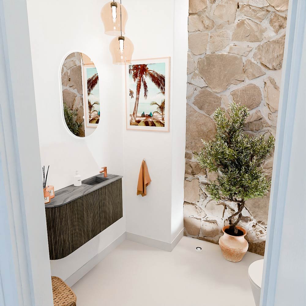 Mondiaz Toiletmeubel Joya Dlux Shadow - 81.6 cm - Wastafel FAYE Sombra - 1 kraangat - Solid Surface - Met spoelbak Rechts - Afbeelding 5