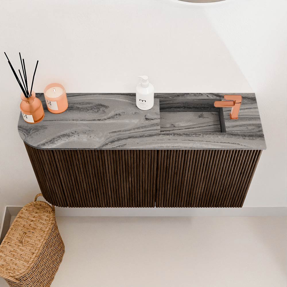 Mondiaz Toiletmeubel Joya Dlux Walnut - 81.6 cm - Wastafel FAYE Sombra - 1 kraangat - Solid Surface - Met spoelbak Rechts - Afbeelding 3