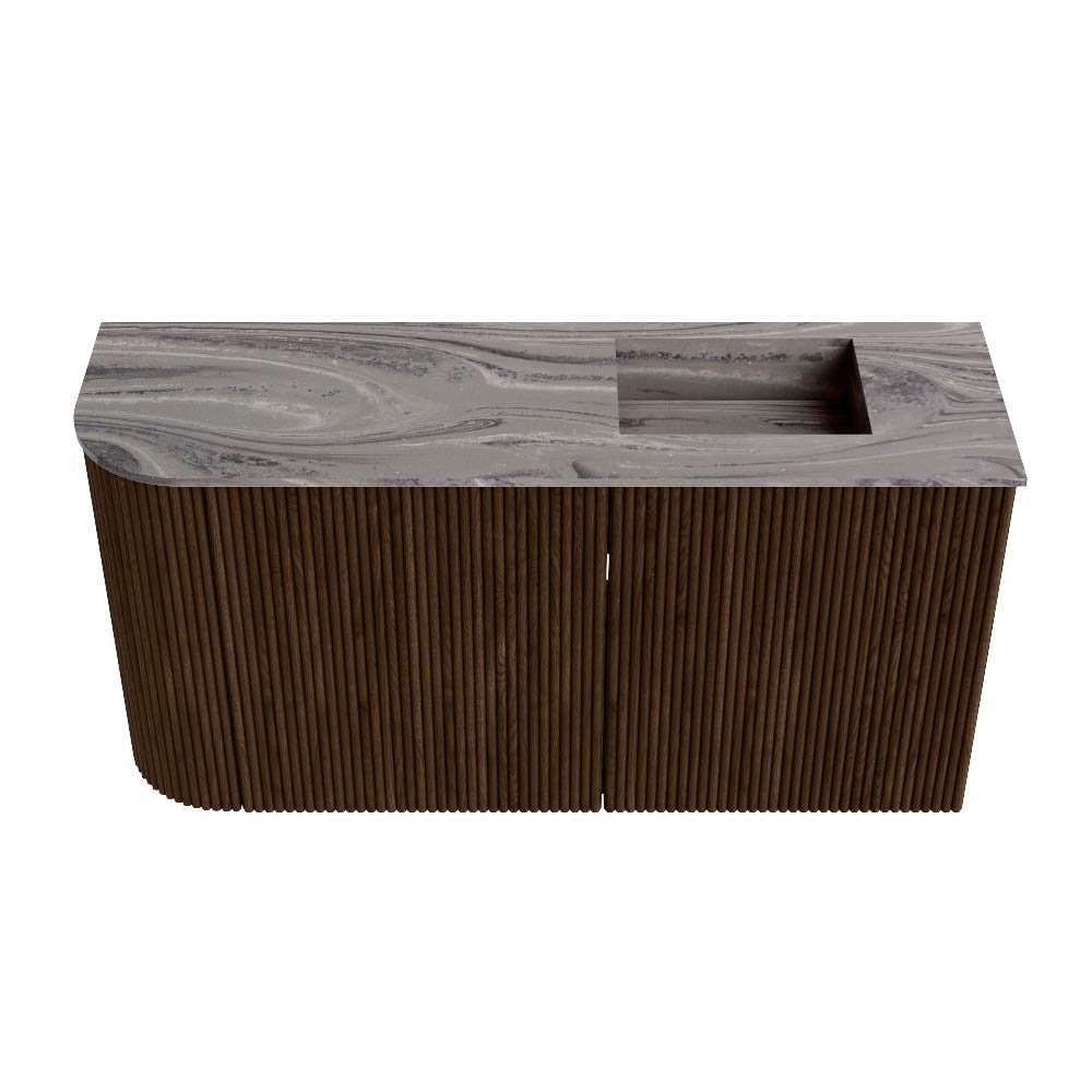 Mondiaz Toiletmeubel Joya Dlux Walnut - 81.6 cm - Wastafel FAYE Sombra - 1 kraangat - Solid Surface - Met spoelbak Rechts - Afbeelding 7