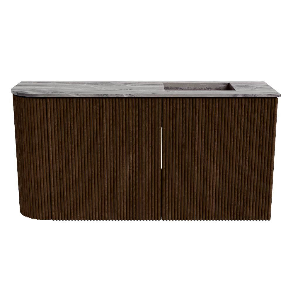 Mondiaz Toiletmeubel Joya Dlux Walnut - 81.6 cm - Wastafel FAYE Sombra - 1 kraangat - Solid Surface - Met spoelbak Rechts - Afbeelding 8