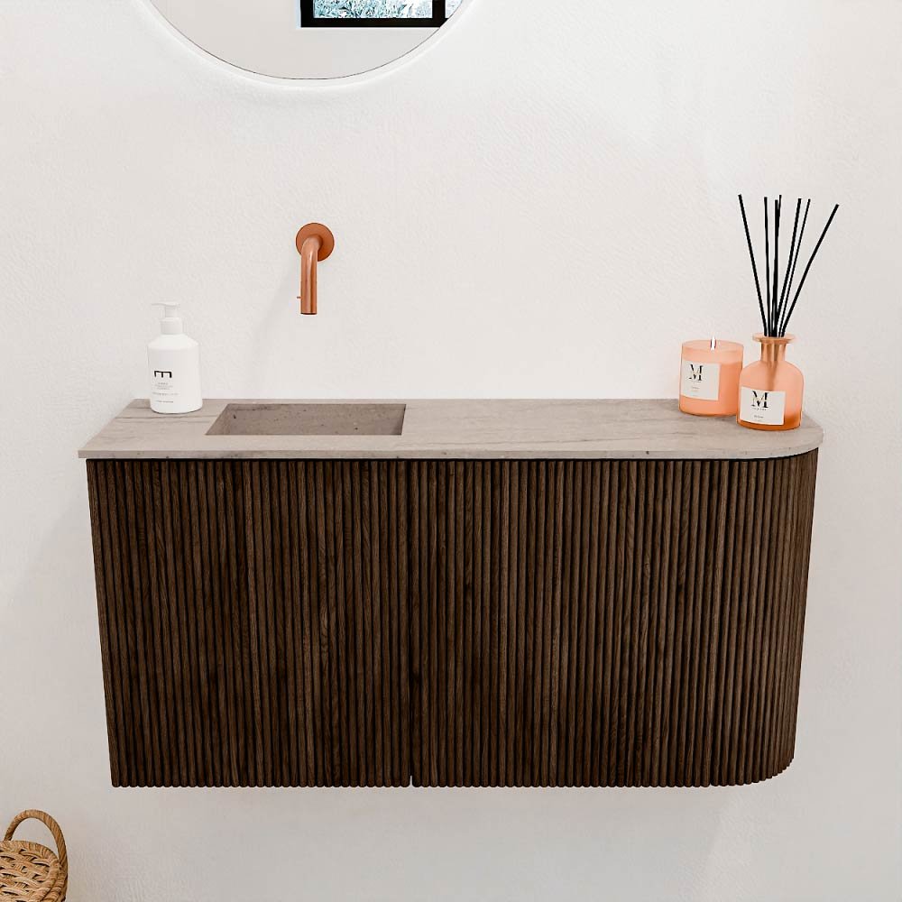 Mondiaz Toiletmeubel Joya Dlux Walnut - 81.6 cm - Wastafel FAYE Saba - Zonder kraangat(en) - Solid Surface - Met spoelbak Links - Afbeelding 2