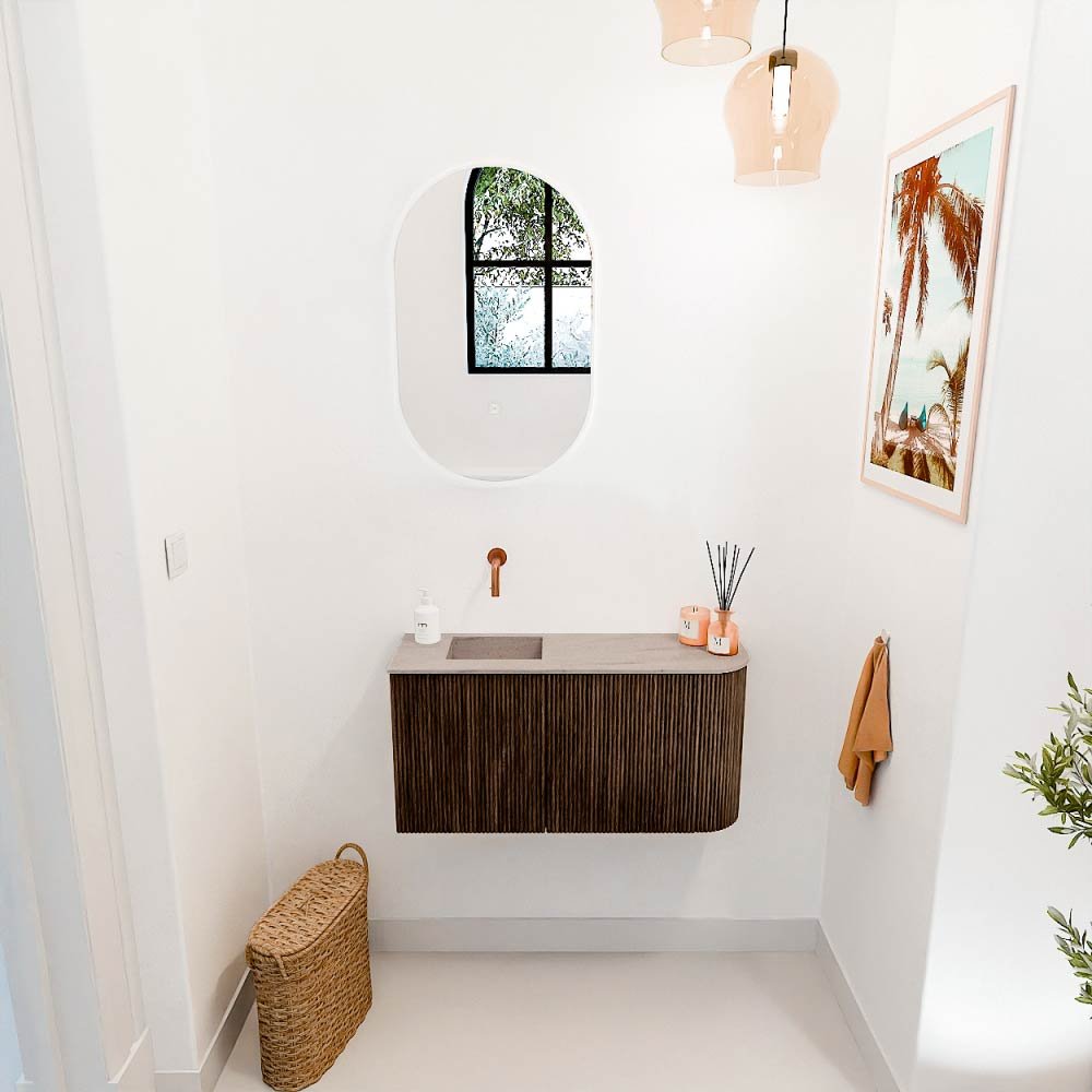 Mondiaz Toiletmeubel Joya Dlux Walnut - 81.6 cm - Wastafel FAYE Saba - Zonder kraangat(en) - Solid Surface - Met spoelbak Links - Afbeelding 4