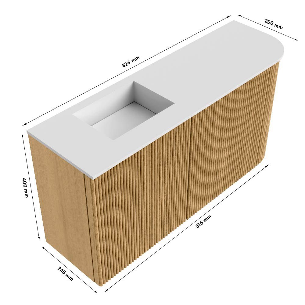 Mondiaz Toiletmeubel Joya Dlux Walnut - 81.6 cm - Wastafel FAYE Saba - Zonder kraangat(en) - Solid Surface - Met spoelbak Links - Afbeelding 10