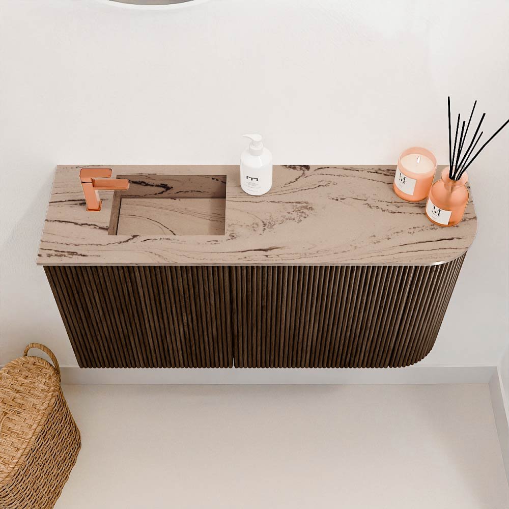 Mondiaz Toiletmeubel Joya Dlux Walnut - 81.6 cm - Wastafel FAYE Arena - 1 kraangat - Solid Surface - Met spoelbak Links - Afbeelding 3