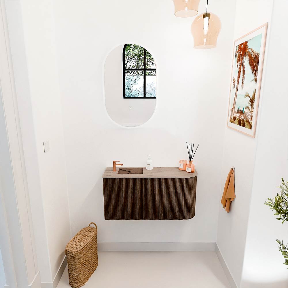 Mondiaz Toiletmeubel Joya Dlux Walnut - 81.6 cm - Wastafel FAYE Arena - 1 kraangat - Solid Surface - Met spoelbak Links - Afbeelding 4