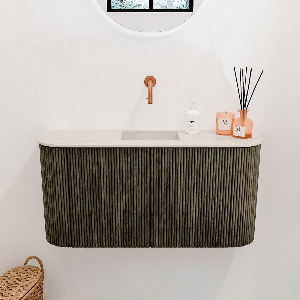 Mondiaz Toiletmeubel Joya Dlux Shadow - 83.2 cm - Wastafel FAYE Meli - Zonder kraangat(en) - Solid Surface - Met spoelbak Midden - Afbeelding 2