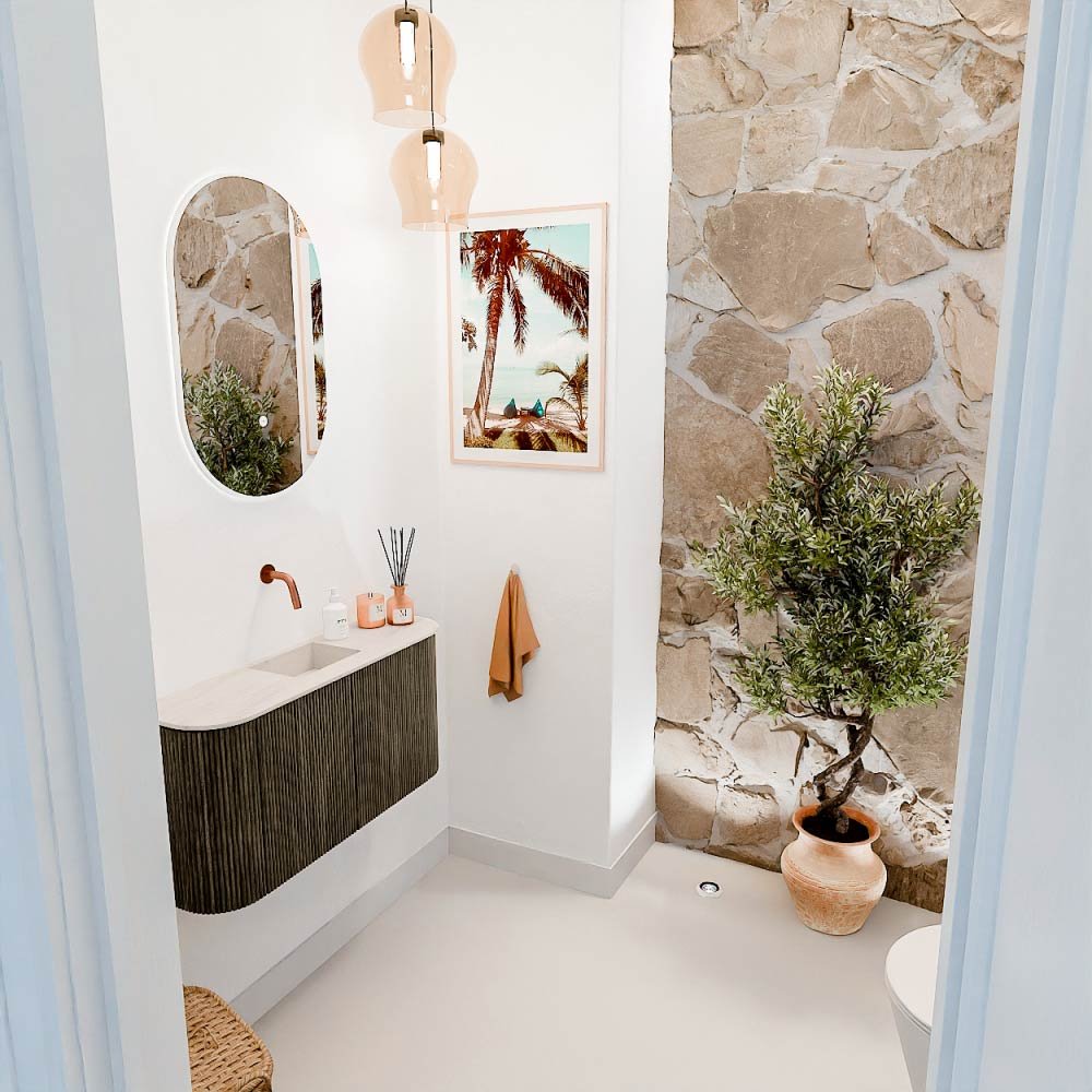 Mondiaz Toiletmeubel Joya Dlux Shadow - 83.2 cm - Wastafel FAYE Meli - Zonder kraangat(en) - Solid Surface - Met spoelbak Midden - Afbeelding 5