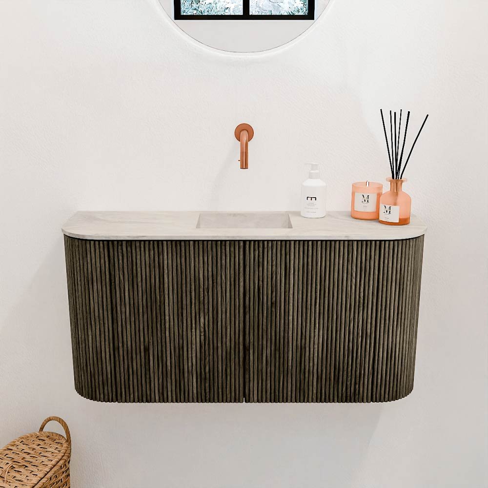 Mondiaz Toiletmeubel Joya Dlux Shadow - 83.2 cm - Wastafel FAYE Ostra - Zonder kraangat(en) - Solid Surface - Met spoelbak Midden - Afbeelding 2