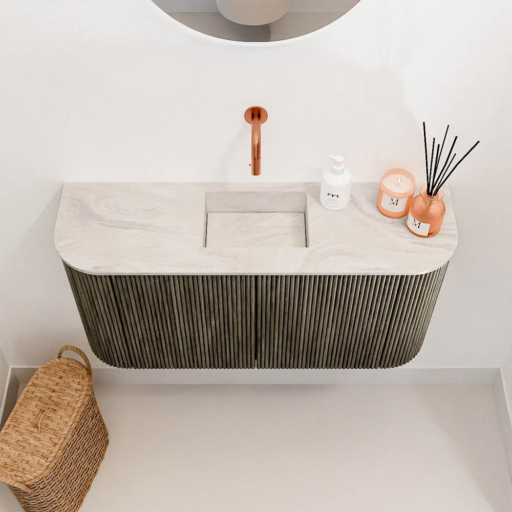 Mondiaz Toiletmeubel Joya Dlux Shadow - 83.2 cm - Wastafel FAYE Ostra - Zonder kraangat(en) - Solid Surface - Met spoelbak Midden - Afbeelding 3