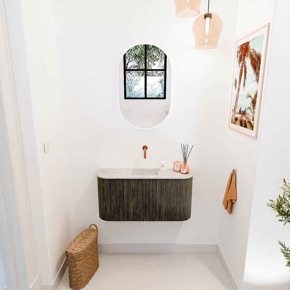 Mondiaz Toiletmeubel Joya Dlux Shadow - 83.2 cm - Wastafel FAYE Ostra - Zonder kraangat(en) - Solid Surface - Met spoelbak Midden - Afbeelding 4