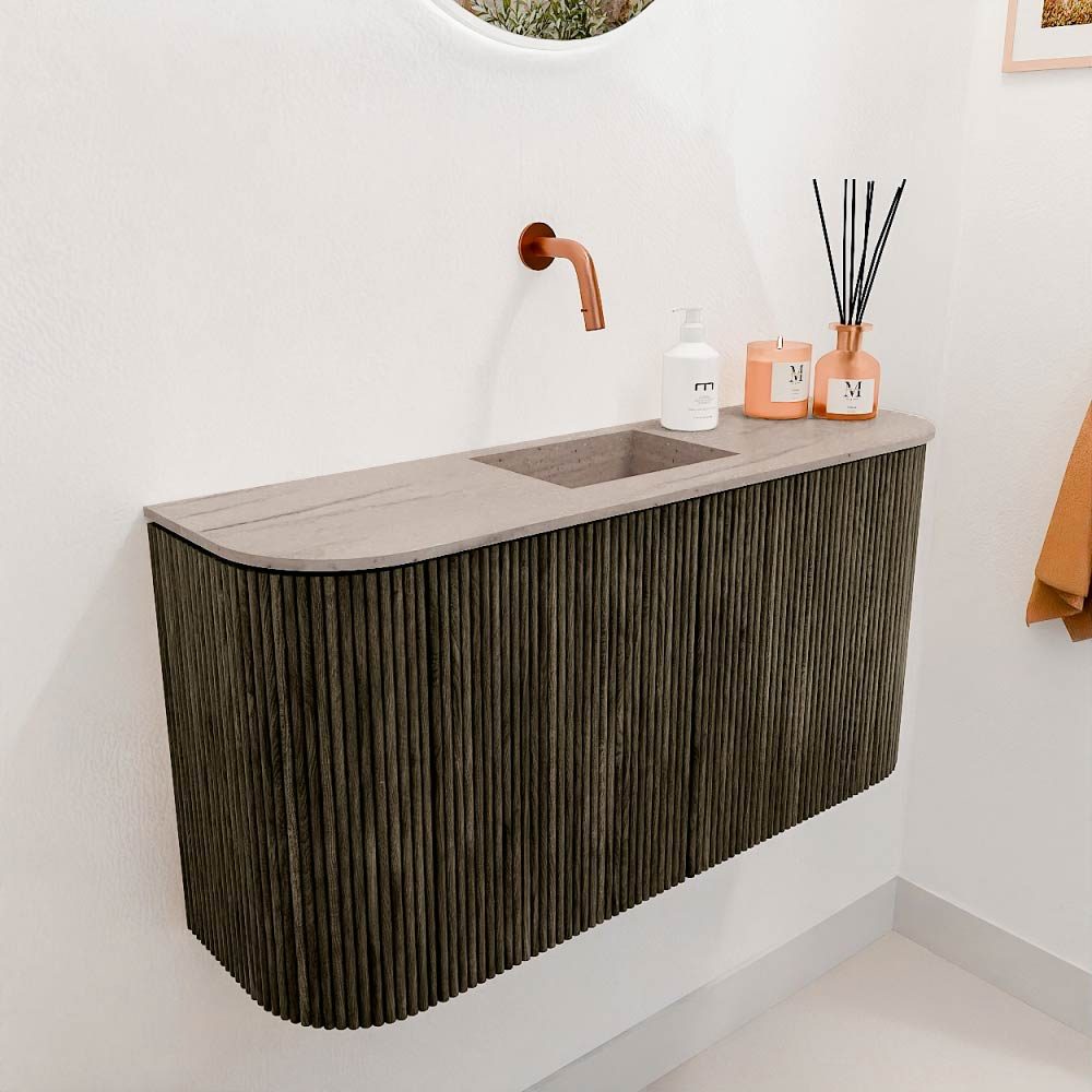 Mondiaz Toiletmeubel Joya Dlux Shadow - 83.2 cm - Wastafel FAYE Saba - Zonder kraangat(en) - Solid Surface - Met spoelbak Midden